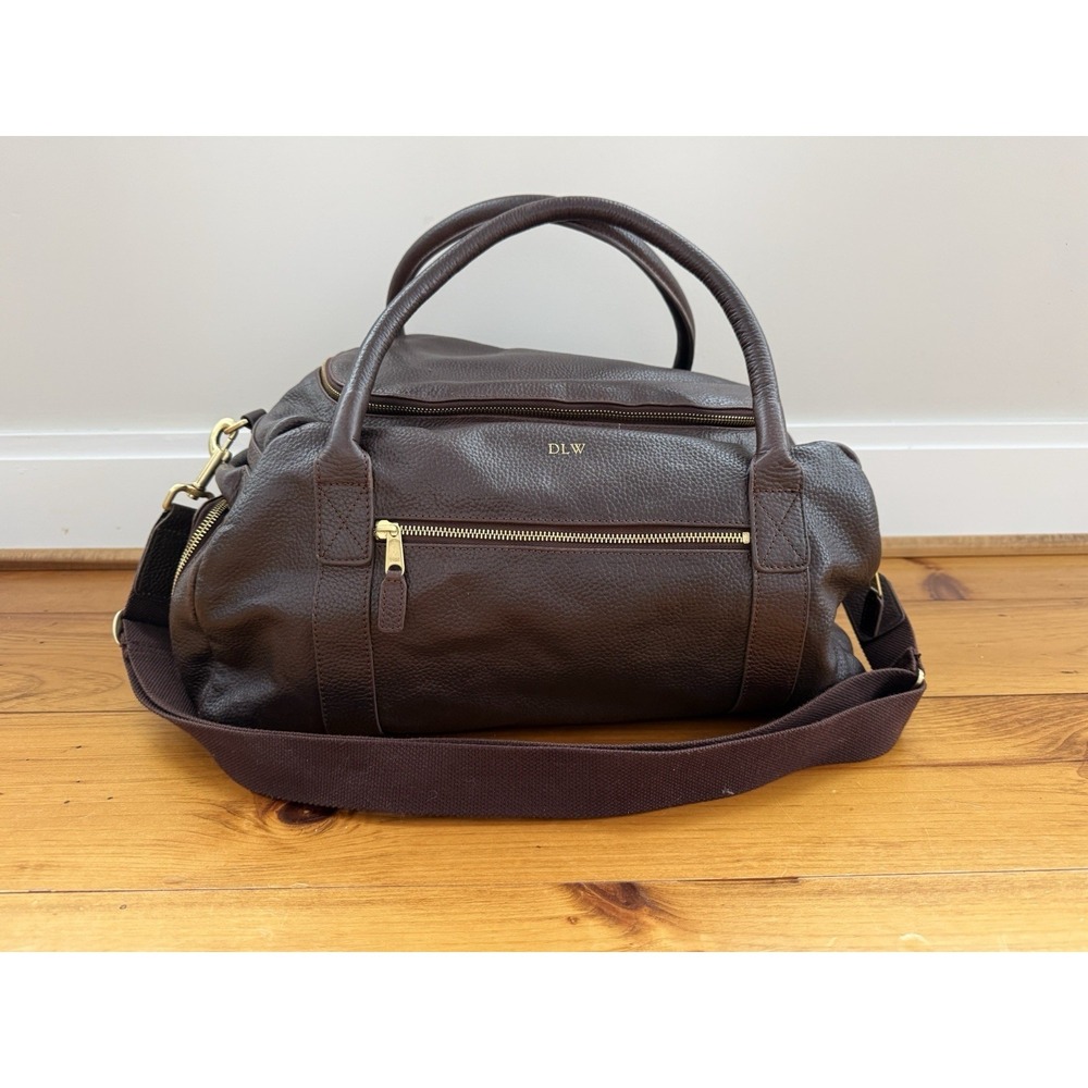 Mark & Graham Pebbled Leather Overnighter Bag Top Handle Suitcase Brown Travel
